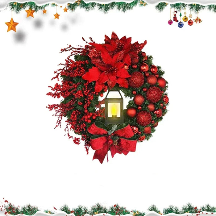 Anyhouz Christmas Wreath with Red Ornaments Lantern Light Lamp Hanging Holiday Decor