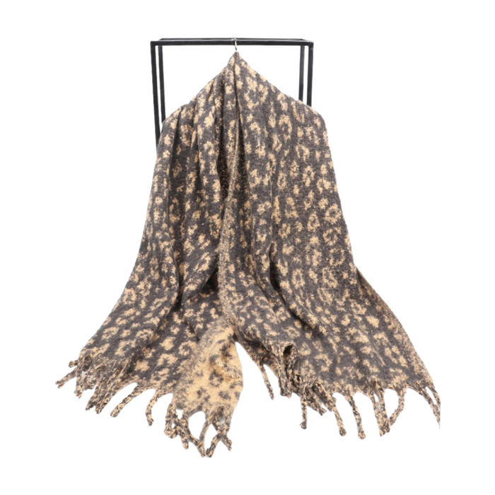 Anyyou Scarf Leopard Cape Cashmere  Winter Pashmina Shawl Tassel Bandana