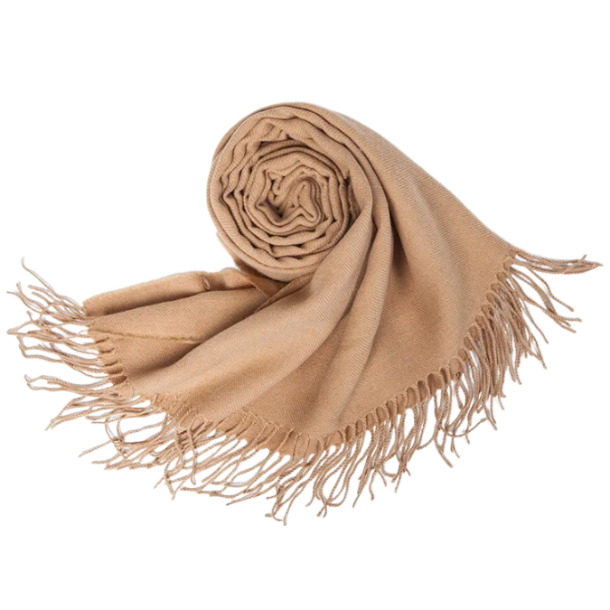 Anyyou Scarf Khaki Plain Cashmere Autumn Winter Pashmina Shawl Tassel Bandana