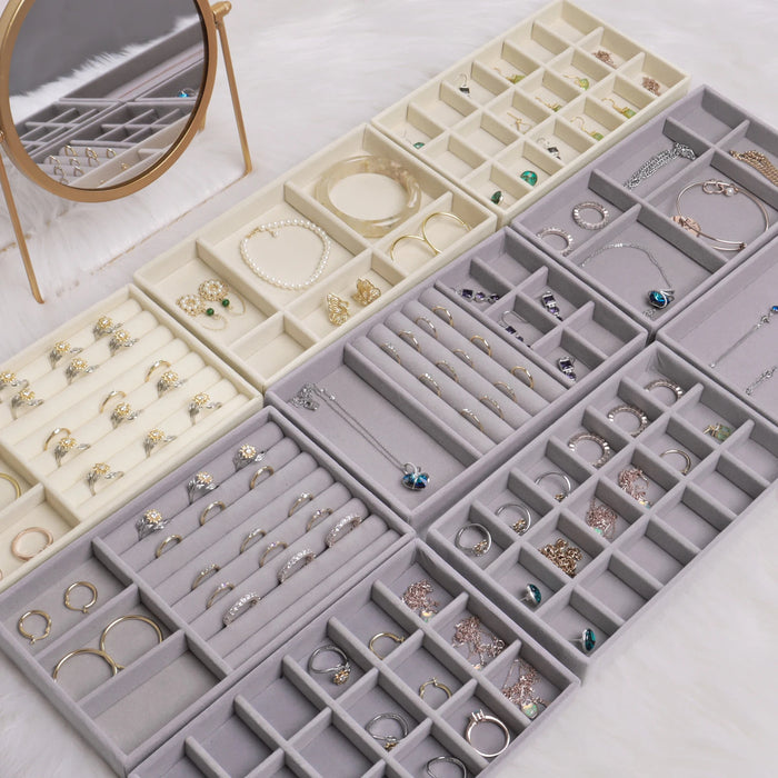 Anyhouz Jewelry Storage Gray Design H Display Tray Drawer Storage Jewellery Holder For Ring Earrings Necklace Bracelet