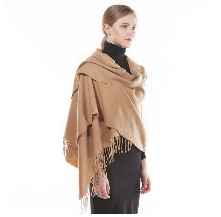 Anyyou Scarf Khaki Plain Cashmere Autumn Winter Pashmina Shawl Tassel Bandana