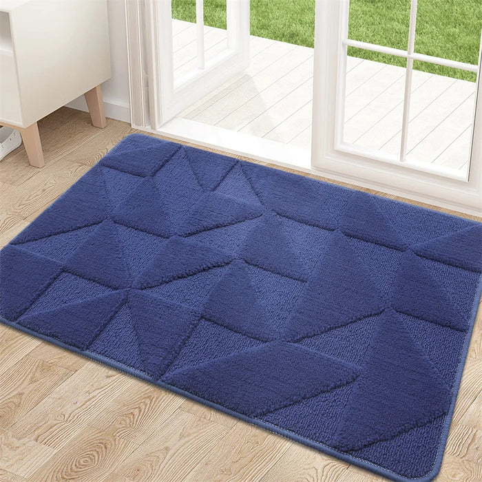 Anyhouz Doormat Navy Blue Geometric Non Slip Dirt Resistant Mat For Kitchen And Bathroom