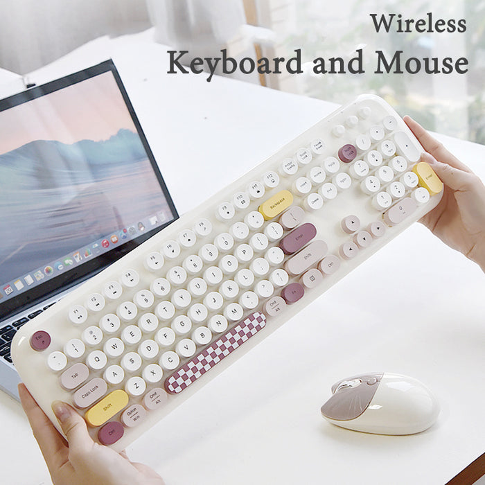 Anymob Bluetooth Keyboard And Mouse Combo Set Pink Retro Design Wireless Soft Touch Keys