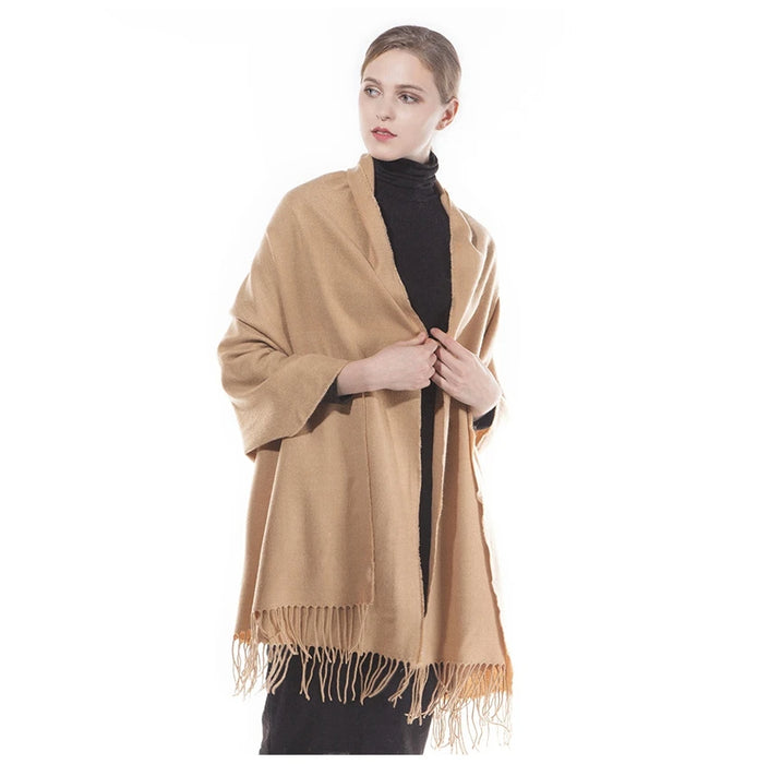 Anyyou Scarf Khaki Plain Cashmere Autumn Winter Pashmina Shawl Tassel Bandana