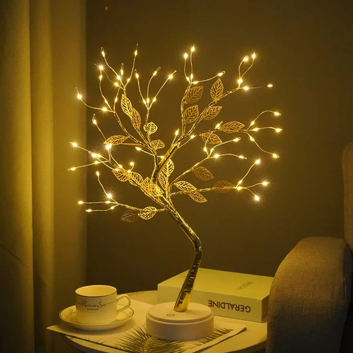 Anyhouz Table Lamp Yellow Warm 72 LED Bonsai Tree Desk Light USB Rechargeable For Living Room