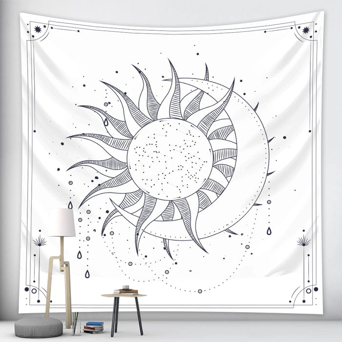 Anyhouz Tapestry White Sun and Moon Dance 150x100cm Psychedelic Scene Art Hippie Bohemian Decorative Sheet