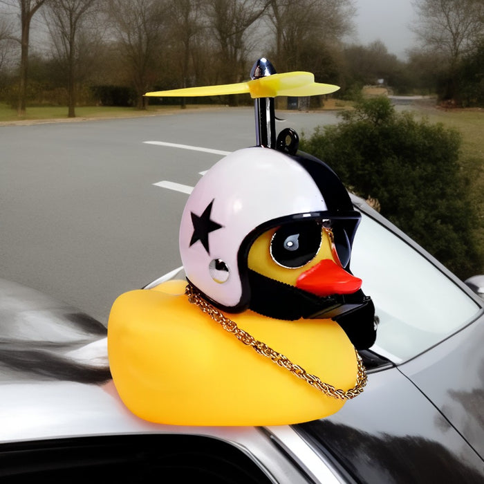 Anypack Car Ornaments Rubber Yellow Duck for Car Dashboard Decorations Cool Glasses Duck with Black Star Propeller Helmet Gold Chain