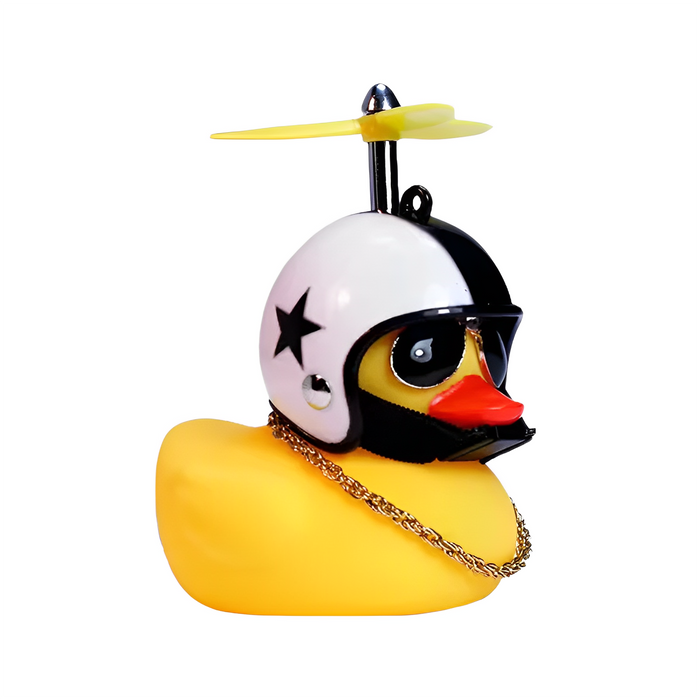 Anypack Car Ornaments Rubber Yellow Duck for Car Dashboard Decorations Cool Glasses Duck with Black Star Propeller Helmet Gold Chain