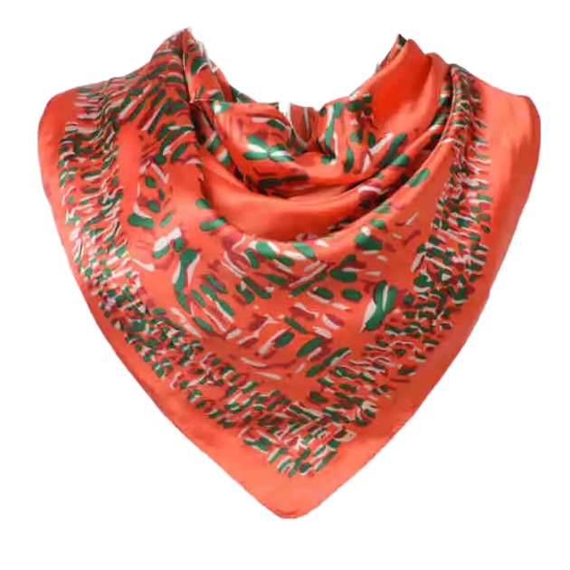 Anyyou Scarf for Women Orange Red Printed Polyester Silk Big Square Silk 90*90cm Satin For Spring Summer Autumn Winter