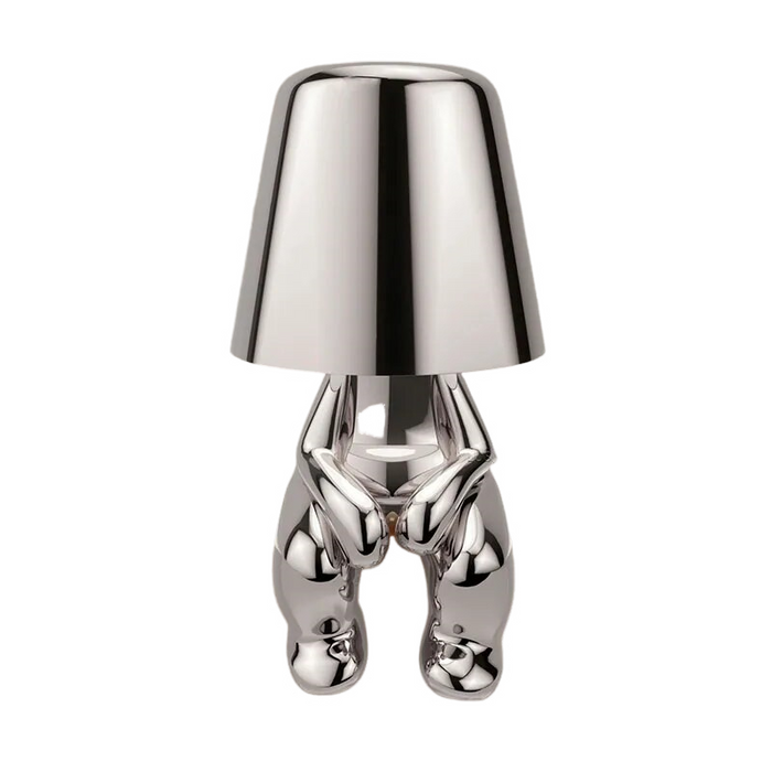 Anyhouz Hotel Lightning Lamp Rechargeable Silver Little Man Sitting Position Table Lamps Touch Switch Decoration Led Night Light