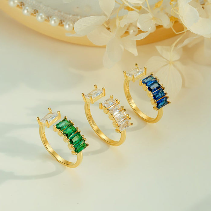 Anyco Ring Blue Green Baguette Eternity Band Ring 5A CZ 5A 18K Gold Plated Fashion Luxury Jewelry Women