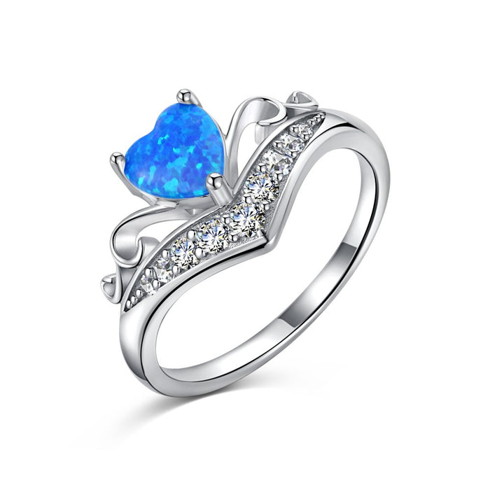 Anyco Ring S925 Sterling Silver Heart Star 5A CZ 5A Cubic Zirconia Ring Wedding Engagement Promise Blue Opal Rings Jewelry Women