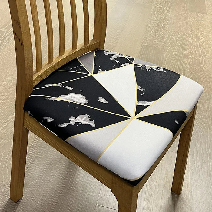 Anyhouz Chair Cover Black and White with Gold Linear Pattern Print Stretch Seat Cover for Home Dinning Kitchen Washable Removable