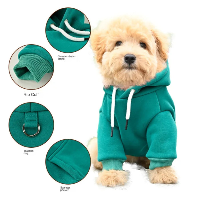 Anywags Pet Clothes Green Warm Fleece Hoodie Jacket with Back Pockets Sweatshirt for Cosplay and Cold Weathers