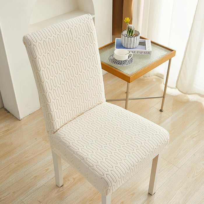 Anyhouz Chair Cover Beige Wavey Lines Design with Elastic Material for Dining Room Kitchen Wedding Hotel Banquet Restaurant