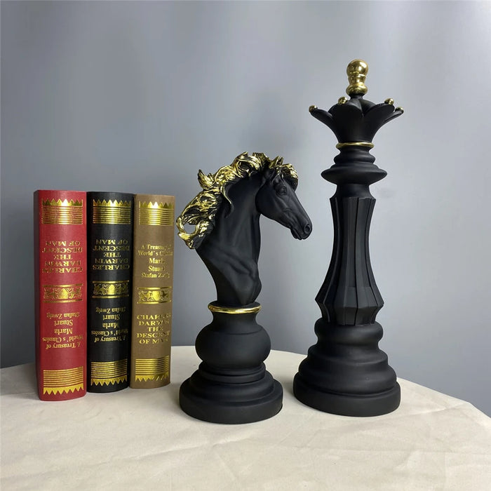 Anyhouz Home Figurine 3pc Chess Piece Black Resin for Living Room Desktop Decoration Accessories Gifts