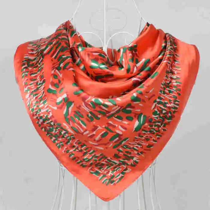 Anyyou Scarf for Women Orange Red Printed Polyester Silk Big Square Silk 90*90cm Satin For Spring Summer Autumn Winter