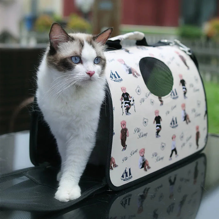 Anywags Pet Carrier Medium Big Eyed Cat Print Shoulder Sling Bags for Small Pet Carrying Accessories