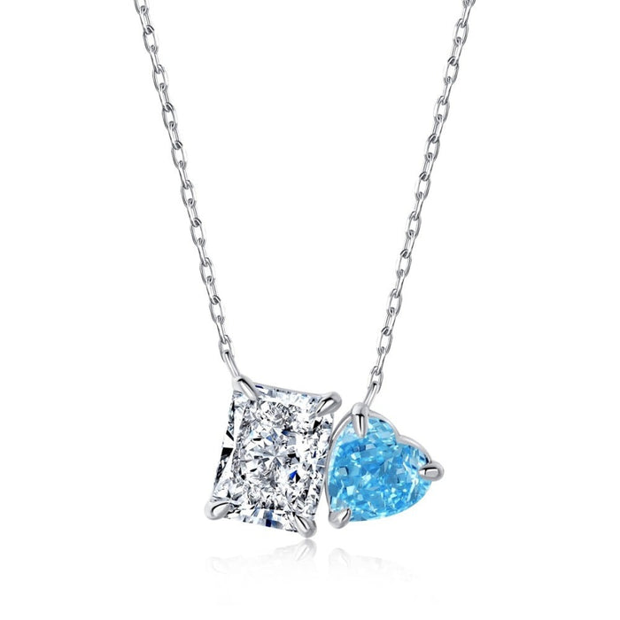 Anyco Necklace 925 Silver for Women Crystal Blue Heart Shape Lover Pendant Rhodium Platting Cubic Zirconia 8A Jewelry