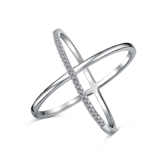 Anyco Ring S925 Sterling Silver Light Luxury CZ 5A Cubic Zirconia Cross Round Ring Stacked Geometric Rings Jewelry Women