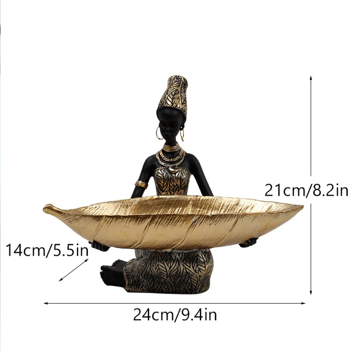 Anyhouz Home Figurine African Black Woman Storage Statue Exotic Figurines Home Interior Desktop Decor Keys Candy Container Craft Item