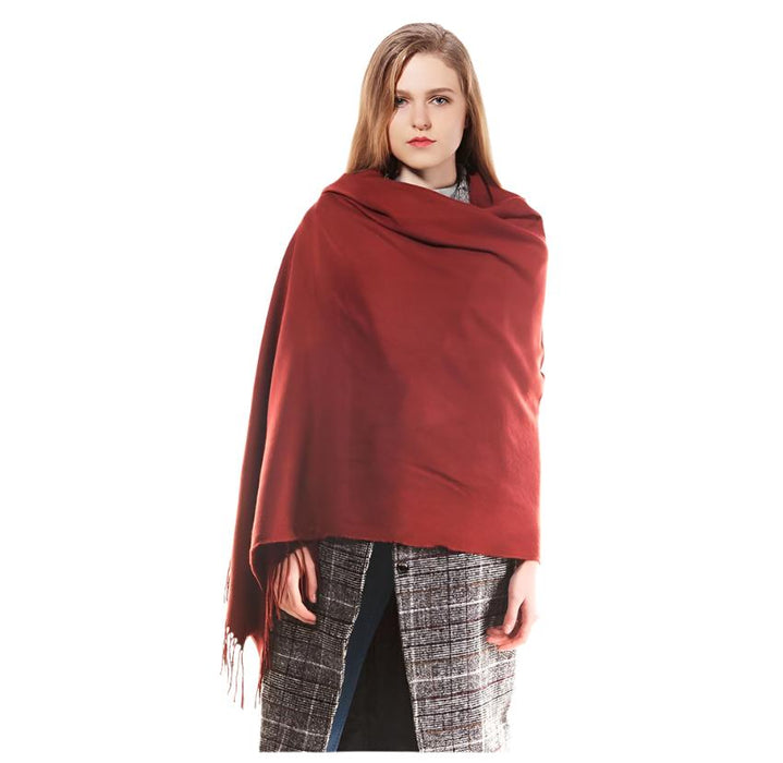 Anyyou Scarf Red Plain Cashmere Autumn Winter Pashmina Shawl Tassel Bandana