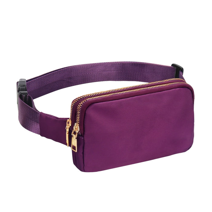 Anypack Waist Bag Purple Dual Zipper Crossbobdy Belt Bag with Adjustable Strap