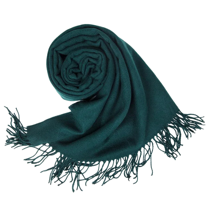 Anyyou Scarf Dark Green Plain Cashmere Autumn Winter Pashmina Shawl Tassel Bandana