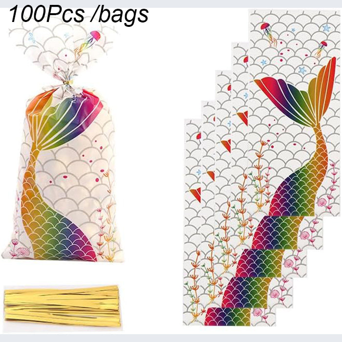 Anyparty Party Treat Bags 100Pcs Mermaid Tail Design Plastic Pouches