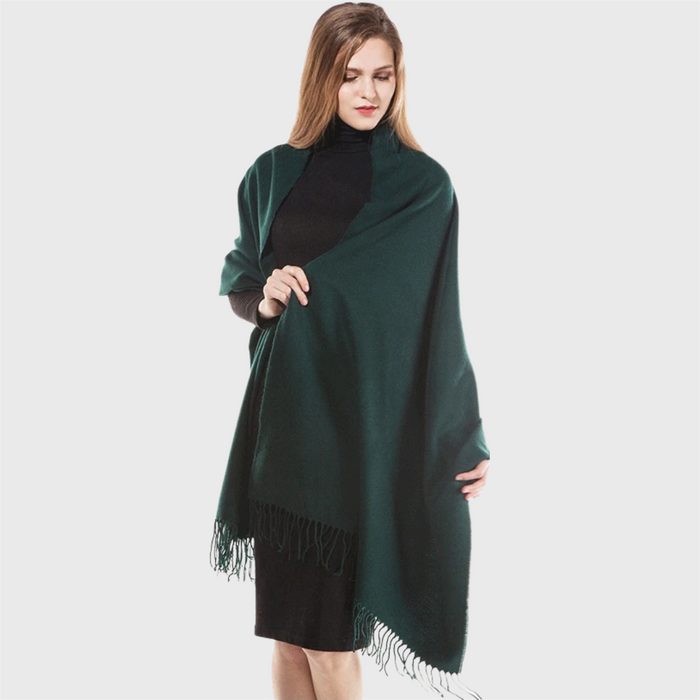 Anyyou Scarf Dark Green Plain Cashmere Autumn Winter Pashmina Shawl Tassel Bandana