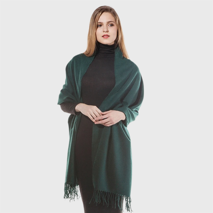 Anyyou Scarf Dark Green Plain Cashmere Autumn Winter Pashmina Shawl Tassel Bandana