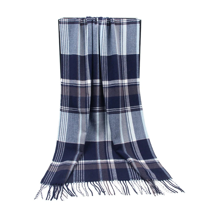 Anyyou Scarf Navy Blue Plaid Cashmere Winter Pashmina Shawl Tassel Bandana