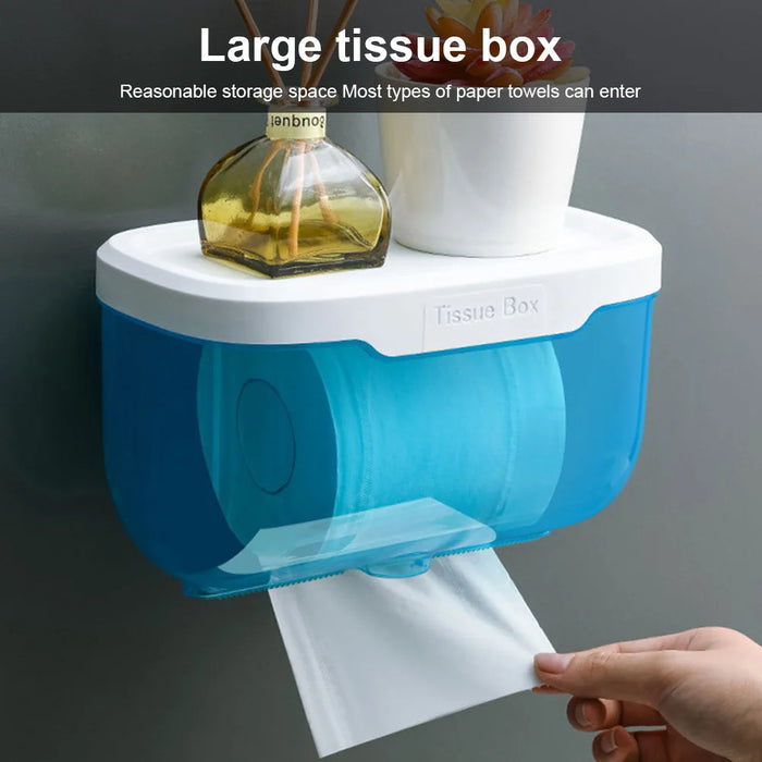 Anyhouz Paper Towel Dispenser Blue Wall Mounted Storage Box Phone Rack Portable Toilet Paper Holders Waterproof Shelf Bathroom Organizer