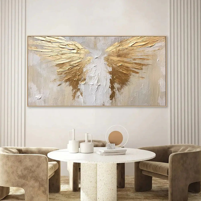 Anyhouz Canvas Art Hand Painted Golden Wings Contemporary Wall Artwork For Living Room