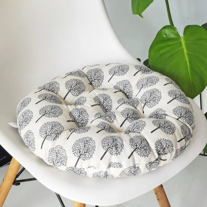 Anyhouz Seat Cushion White Tree Print Round Chair Pad Decorative Pillow