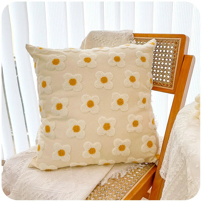 Anyhouz Pillowcase Daisy Floral Embroidered Decorative Cushion Cover