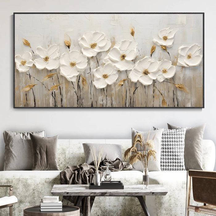 Anyhouz Canvas Art Hand Painted White Floral Symphony Custom Large Handmade Artwork For Home Office