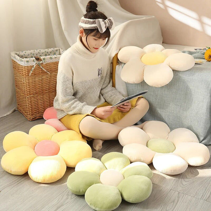 Anyhouz Plush Pillow Pink Flower Shape Stuffed Soft Pillow Seat Cushion Room Decor 50-55cm