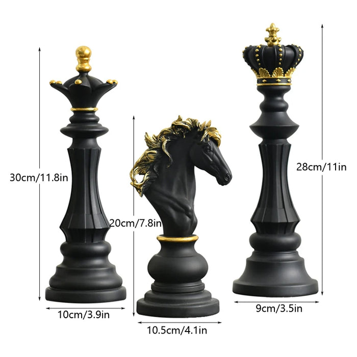 Anyhouz Home Figurine 3pc Chess Piece Black Resin for Living Room Desktop Decoration Accessories Gifts