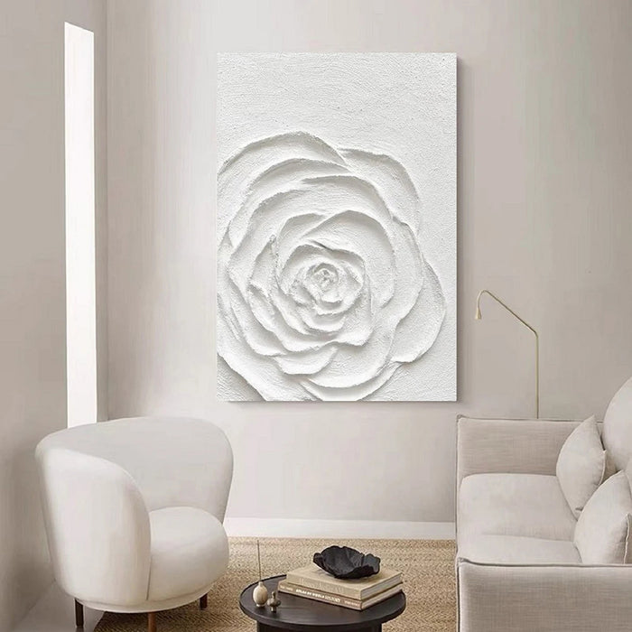 Anyhouz Canvas Art Hand Painted White Essence Of A Rose Minimalist Wall Decor Ideas For Living Room