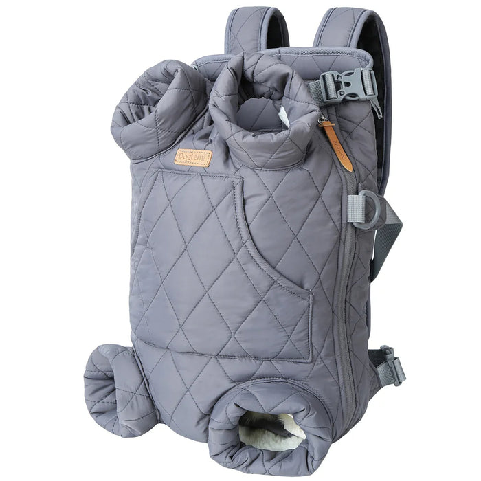 Anywags Pet Carrier Grey Cozy Backpack for Winter with Hoodie and Pockets for Pet Supplies for Small to Medium Dogs