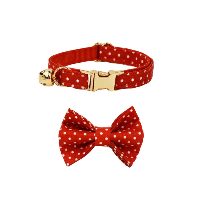 AnyWags Cat Collar Dotted Red Bow Small with Safety Buckle, Bell, and Durable Strap Stylish and Comfortable Pet Accessor