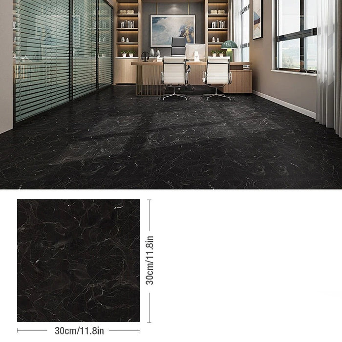 Anyhouz 10pcs Vinyl Tile Self Adhesive Black with Hairline Stain Marble PVC Waterproof 3D Wallpaper Sticker for Home and Office Decor