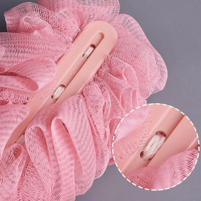 Anyhouz Long Handle Back Exfoliating Scrubber Sponge Pink Soft Mesh Exfoliating Bath Bubble Hanging Back Body Bath Shower