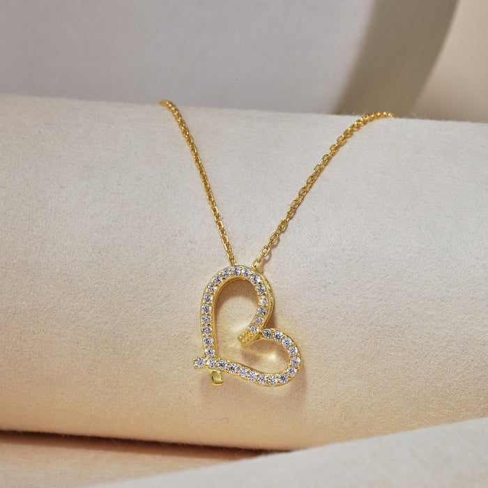 Anyco Necklace 925 Silver for Women Hollow Love Heart Pendant Gold Platting Cubic Zirconia 5A 18K Jewelry