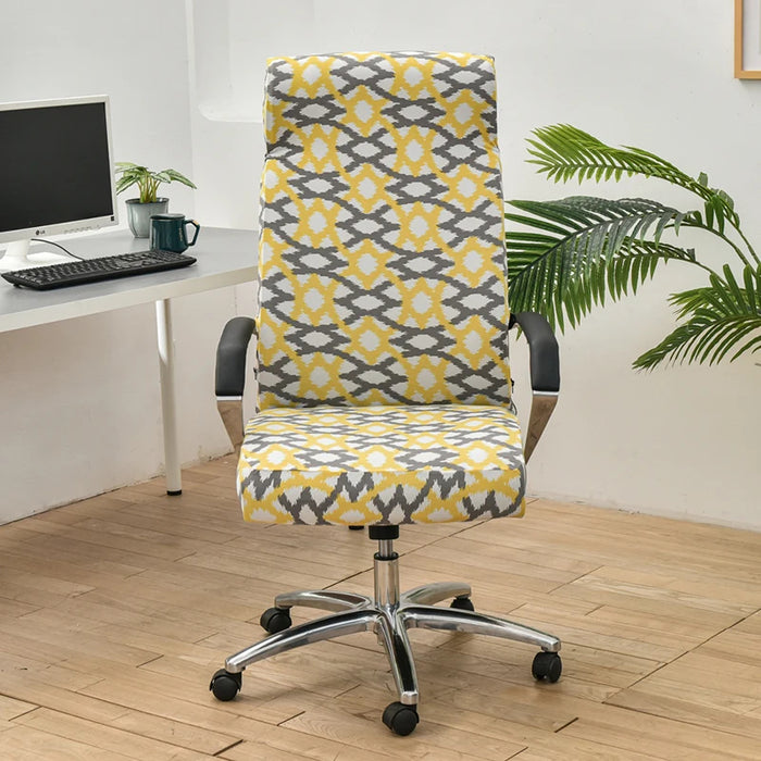 Anyhouz Office Chair Cover Light Yellow Pattern Large Non-Slip Rotating Seat Case Universal Armrest Chair Protector