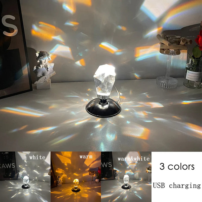 Anyhouz Table Lamp Luxury Crystal LED Decorative Faceted Night Light For Home