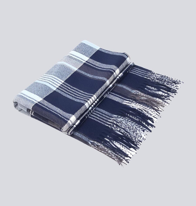 Anyyou Scarf Navy Blue Plaid Cashmere Winter Pashmina Shawl Tassel Bandana