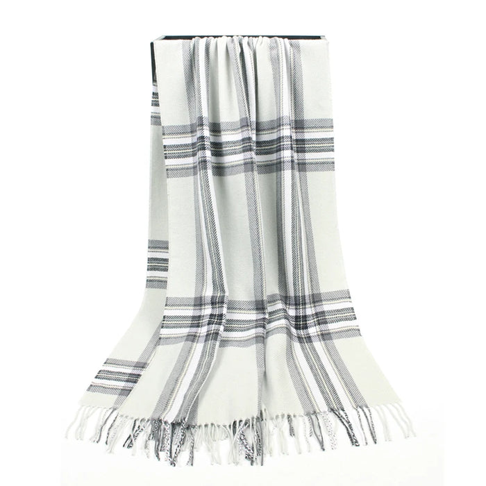 Anyyou Scarf White Plaid Cashmere Winter Pashmina Shawl Tassel Bandana