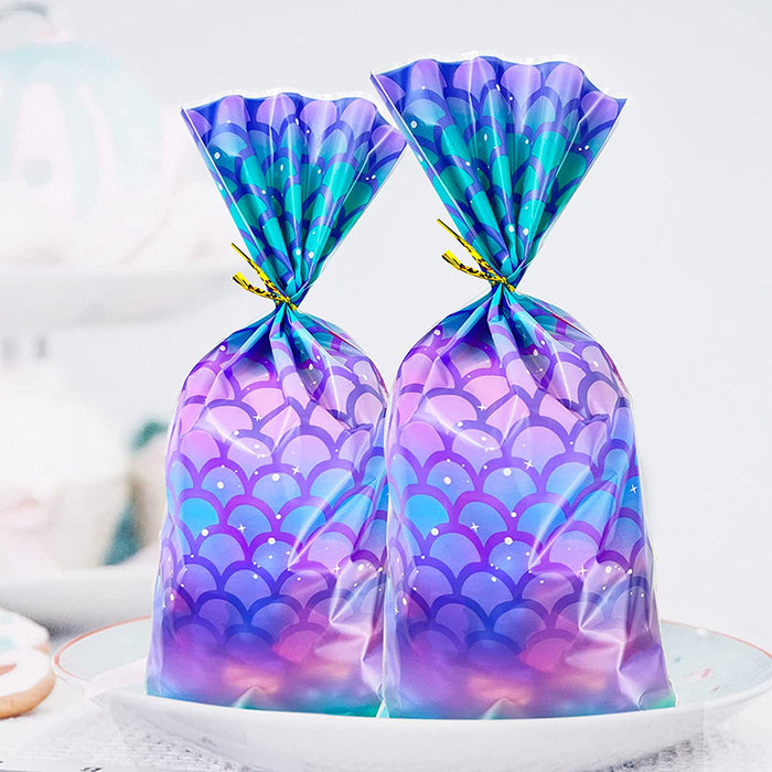 Anyparty Party Treat Bags 100Pcs Mermaid Scale Design Plastic Pouches